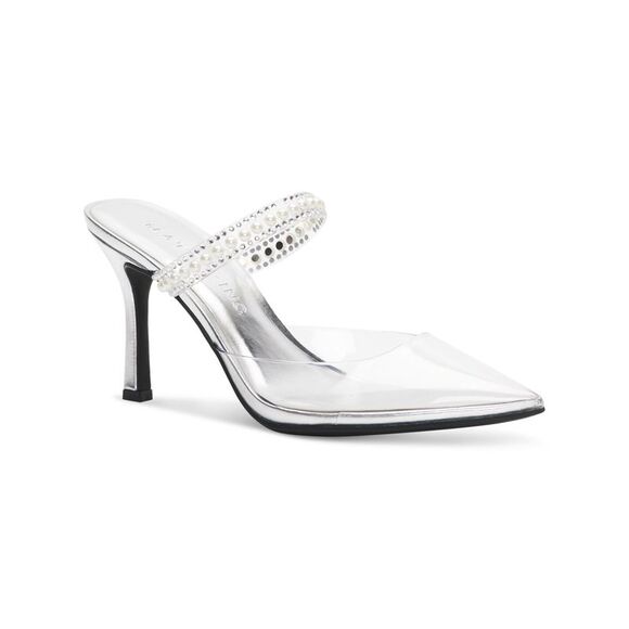 MATEO BY INC Womens Silver Cindy Pointy Toe Stiletto Heeled Mules Shoes 7 M - Picture 1 of 4